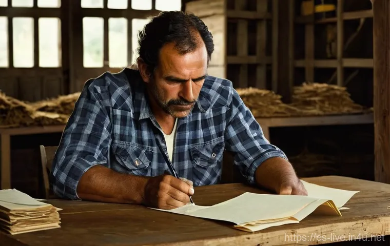 축산업 자격증 유지 비용 - **Image Prompt: The Bureaucracy Burden**
A Spanish livestock farmer, a man or woman in their 40s...