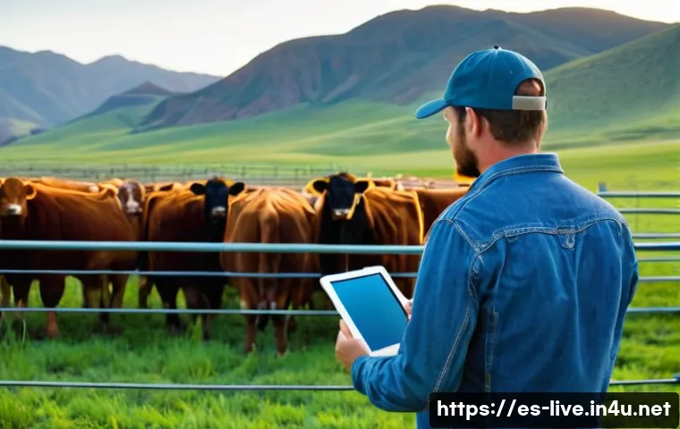 축산업 자격증 활용 업종 확장 - **Sustainable Technology and Modern Ranching:**
A serene, wide-angle shot of a cutting-edge, sus...