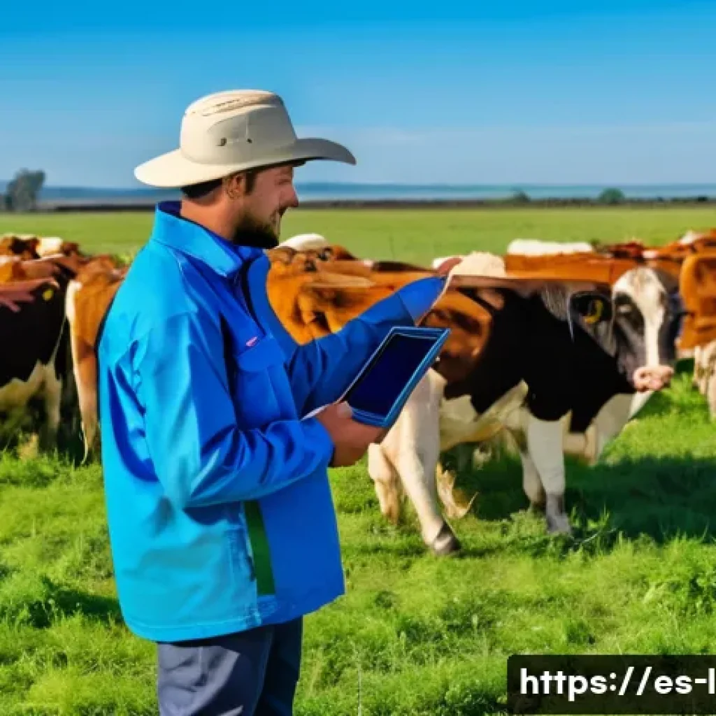 축산업 공공기관 취업 정보 - A professional public livestock worker in a rural setting, wearing practical work clothes including ...
