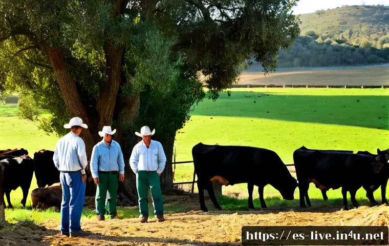 Home 13 축산업 품종 개량 사례 - Photorealistic Spanish cattle breeding farm in rural Extremadura, a healthy herd of improved beef ca...